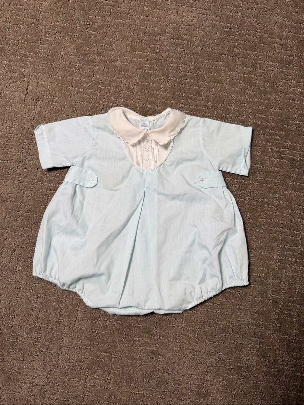 Feltman Brothers Boys Blue Heirloom Bubble Romper White Collar Embroidered 3-6MO